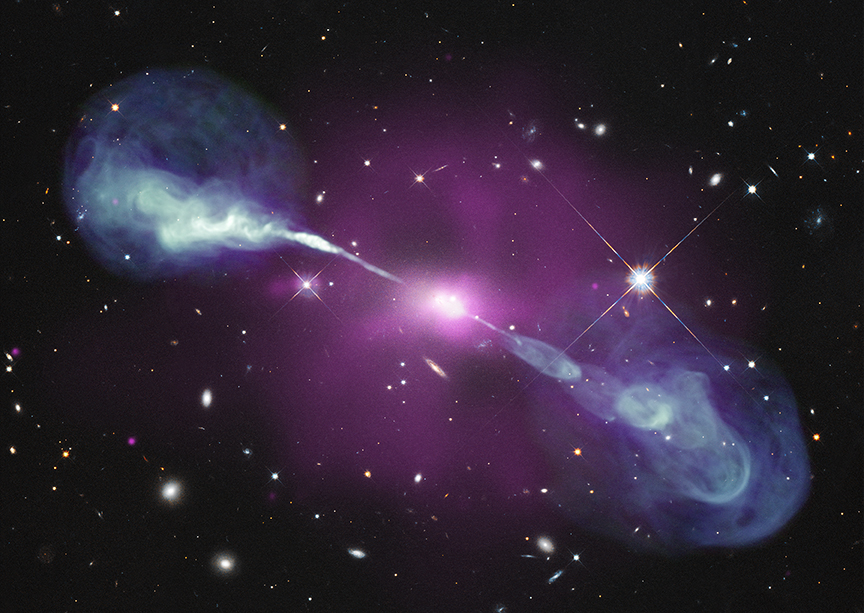 X-ray (purple), optical and radio image of Hercules A