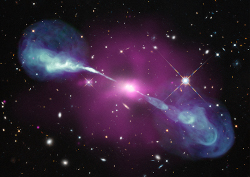 X-ray (purple), optical and radio image of Hercules A