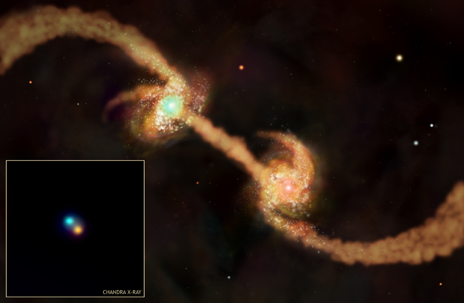 Simulation of merging galaxies and Chandra image of central blackholes in mergers