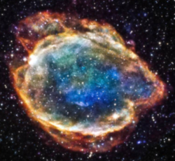 3-color X-ray image from Chandra of G299.2-2.9 plus 2MASS IR image