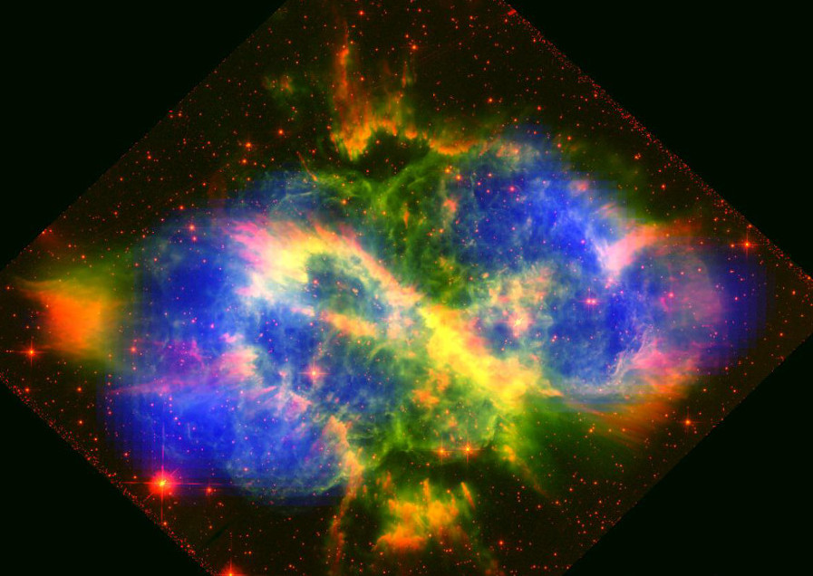 XMM Newton X-ray, and HST optical + WISE IR image of the Spiral Planetary Nebula