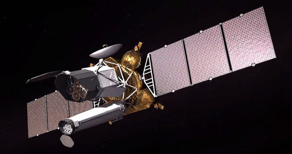 Illustration of Spectrum-Roentgen-Gamma, showing the eROSITA and the ART-XC instruments