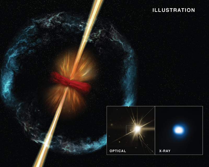 Illustration of a jet from a gamma-ray burst produced by the merger of two neutron stars