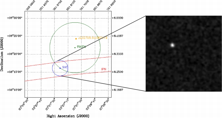 HETE2/SXC  error circle + IPN annulus for GRB 020819 