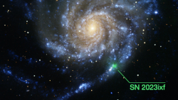 M101 image showing NuSTAR detection of high-energy X-rays from SN2023ixf (in green)