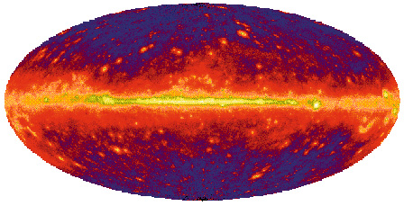 The simulated all-sky view as seen by the proposed GLAST
experiment