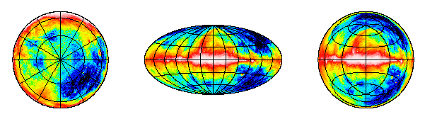 Orthographic, Hammer-Aitoff, and Zenith Equal-Area Projections