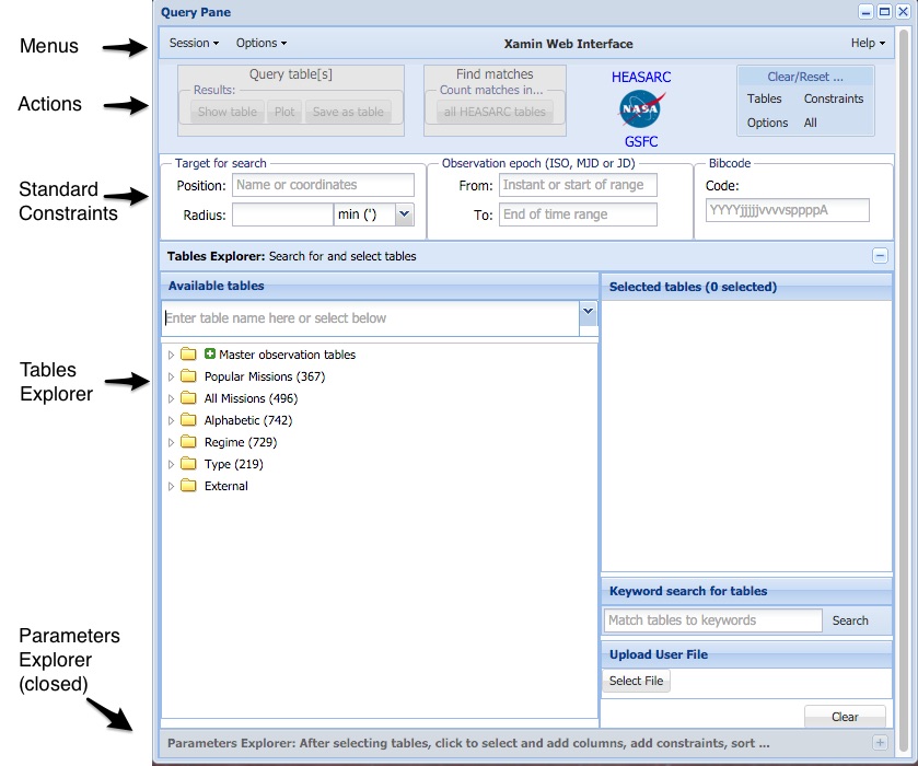 Sections of the Query Pane